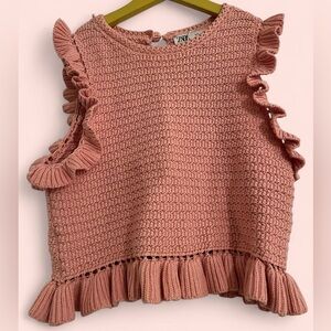 Zara Blush Ruffle Knit Sweater Vest